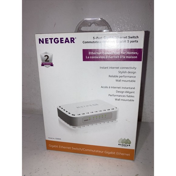 NETGEAR 5-Port Unmanaged Gigabit Switch (GS605) GS605NA Unopened ~Ships Same Day